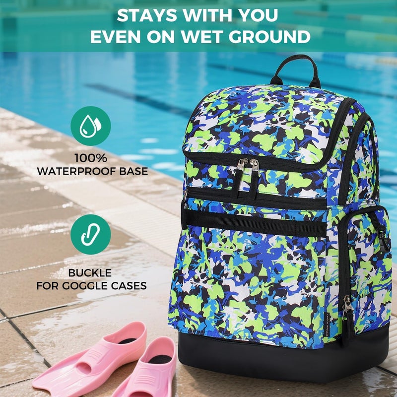 Choco Mocha Swim Bag for Kids - Swim Backpack for Boys Teens, 35L Waterproof Swimming Backpack with Wet/Dry Compartments for Swimmers, Pool, Beach and Swim Lessons, Camo Green - Image 3